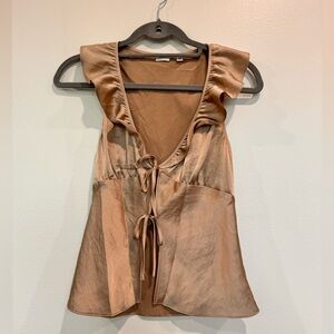 Wilfred gold satin deep V front tie top size Small